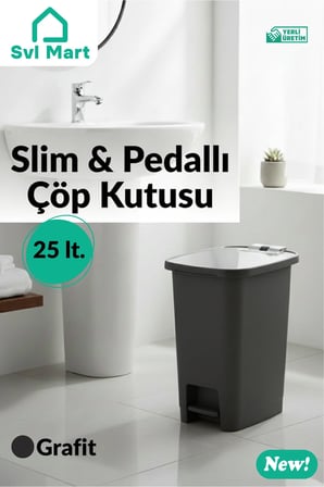 25 Litre Slim & Pedallı Plastik Çöp Kovası Çöp Kutusu İç Kovasız Sistem