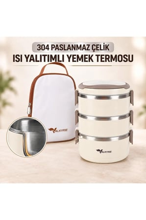 3 Katlı 304 Paslanmaz Çelik Yemek Termosu Sızdırmaz Sefer Tası