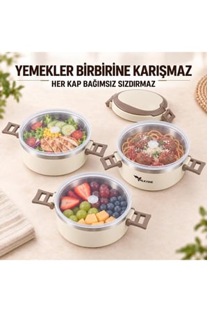 3 Katlı 304 Paslanmaz Çelik Yemek Termosu Sızdırmaz Sefer Tası