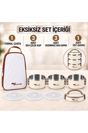3 Katlı 304 Paslanmaz Çelik Yemek Termosu Sızdırmaz Sefer Tası