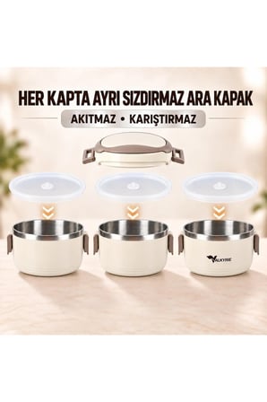 3 Katlı 304 Paslanmaz Çelik Yemek Termosu Sızdırmaz Sefer Tası