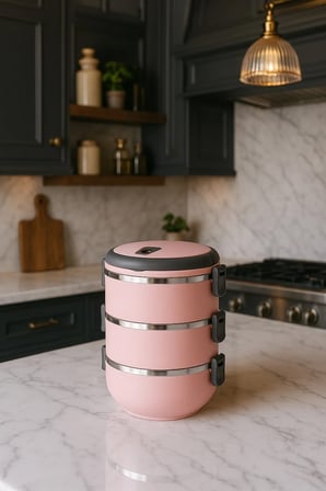 3 Katlı Sızdırmaz Yemek Termosu Sefer Tası Pembe