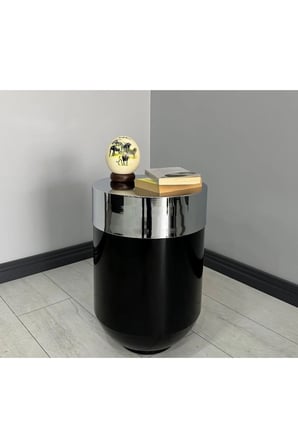 Dekoratif Krom Darbuka Parlak Siyah Sehpa 60cm