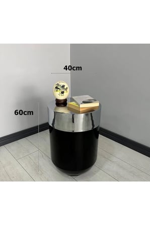 Dekoratif Krom Darbuka Parlak Siyah Sehpa 60cm