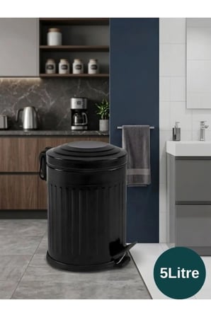 Retro 5lt Çöp Kovası Amortisör Kapaklı Siyah Çöp Kovası Bahçe Balkon Mutfak