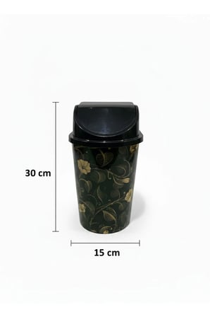 5 Litre Click Kapaklı 30x15 cm Siyah Sarı Yaprak Lüks Desen Çöp Kovası