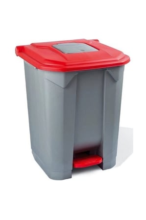 Konteyner Bahçe Çöp Kovası 50 Lt Tekerlekli Kırmızı Kapak