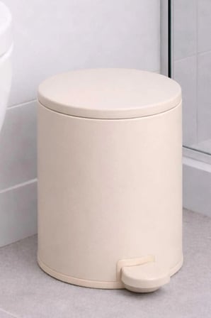 2li Banyo Seti Çelik Çöp Kovası Tuvalet Fırçası Bej 3 Litre
