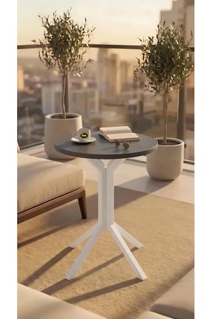 Yıldız Yuvarlak Antrasit Gri 50 cm Balkon Masası Yan Sehpa Mutfak