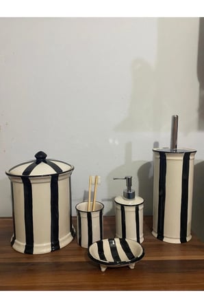5 Parça Retro Banyo Seti Handmade Siyah Renk