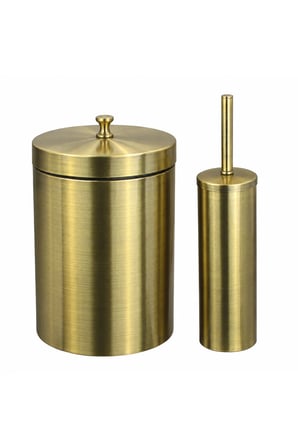 Vintage Antik Bronz Banyo Çöp Kovası ve Klozet Fırçası Seti – Kapaklı 2’li