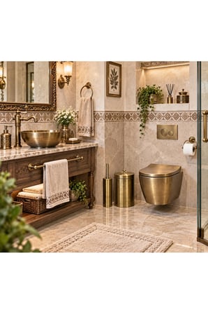 Vintage Antik Bronz Banyo Çöp Kovası ve Klozet Fırçası Seti – Kapaklı 2’li