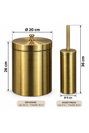 Vintage Antik Bronz Banyo Çöp Kovası ve Klozet Fırçası Seti – Kapaklı 2’li
