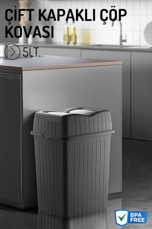 5Lt. Çift Kapaklı Çöp Kovası, Mutfak ve Banyo İçin Çöp Kutusu