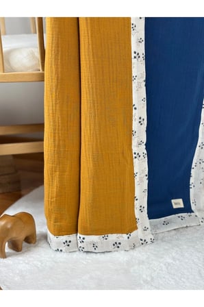 4 Katlı Çift Taraflı Müslin Bebek Battaniyesi / Örtü | Mavi – Karamel | %10