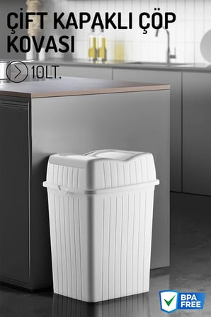 10Lt. Çift Kapaklı Çöp Kovası, Mutfak ve Banyo İçin Çöp Kutusu