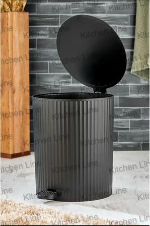 PEDALLI, ÇİZGİLİ YUVARLAK MODEL BANYO/MUTFAK ÇÖP KOVASI 8LT SİYAH
