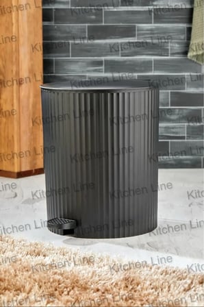 PEDALLI, ÇİZGİLİ YUVARLAK MODEL BANYO/MUTFAK ÇÖP KOVASI 8LT SİYAH