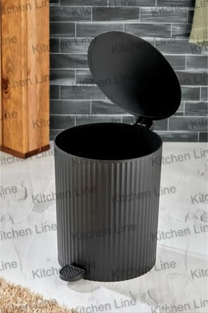 PEDALLI, ÇİZGİLİ YUVARLAK MODEL BANYO/MUTFAK ÇÖP KOVASI 8LT SİYAH