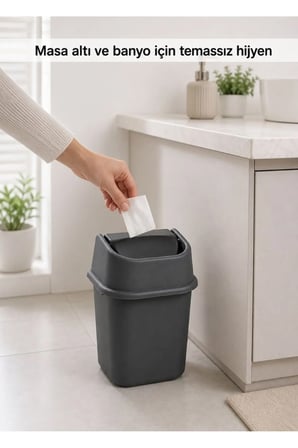 Antrasit Çöp Yut Çöp Kovası 6 L - Sallanır Kapaklı Ofis Çalışma Masası Altı