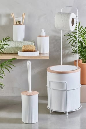 6 Parça Beyaz Metal Standlı Banyo Seti Tuvalet Kağıtlık