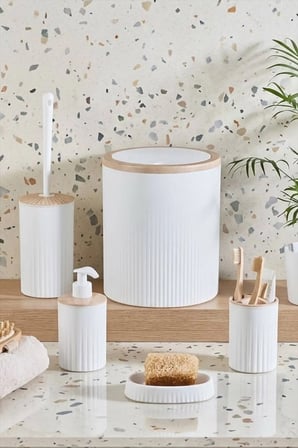 6 Parça Beyaz Metal Standlı Banyo Seti Tuvalet Kağıtlık