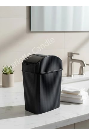 Döner Kapaklı Siyah 2.5 Litre Mini Banyo Çöp Kovası - Tuvalet Çöp Kutusu Ba