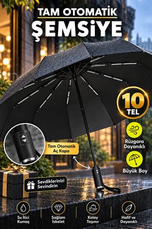 Tam Otomatik Aç Kapa Unisex Rüzgara Dayanıklı Şemsiye