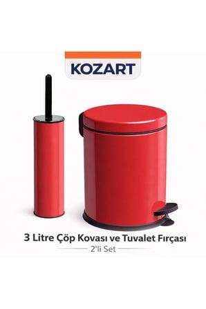 Pembe 3 Litre Çöp Kovası Ve Wc Fırça 2'li Set Banyo Seti