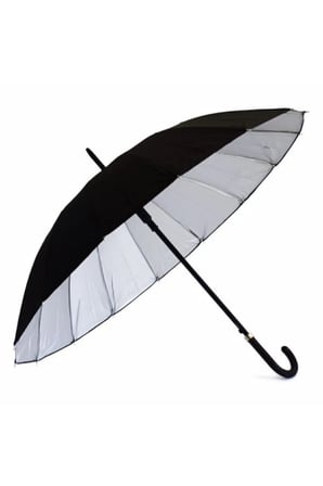 Fiber Telli Dışı Siyah Içi Gümüş Renk Baston Şemsiye Unisex Şemsiye 80 Cm