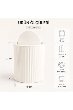 NovaFlip Açılır Kapaklı Yuvarlak Çöp Kovası 6,25 L – Kompakt & Modern Tasar
