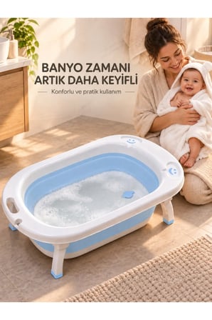 Katlanabilir Bebek Küveti Soft Silikon Destekli Banyo Akordion Duş Oyun Ala