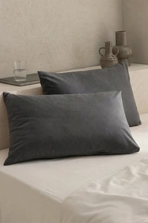 Pamuk Penye Fermuarlı Yastık Kılıfı 2'li Paket Antrasit 50x70 cm