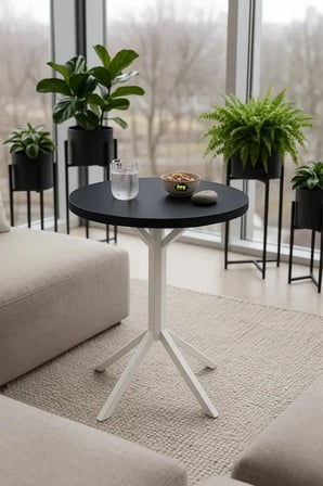 Yıldız Yuvarlak Siyah 50 cm Balkon Masası Yan Sehpa Mutfak Yemek Masası