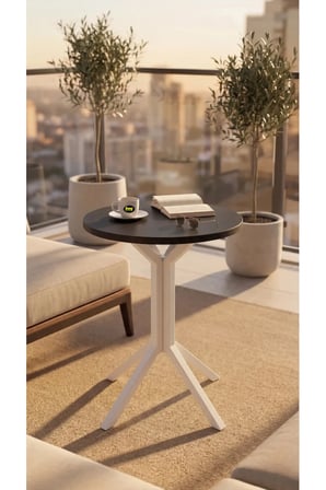 Yıldız Yuvarlak Siyah 50 cm Balkon Masası Yan Sehpa Mutfak Yemek Masası