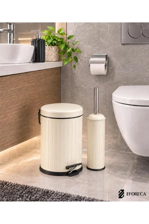 Line 2 li Çöp Kovası Banyo Seti Çizgili 5 Lt Krem