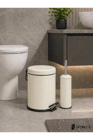 Line 2 li Çöp Kovası Banyo Seti Çizgili 5 Lt Krem