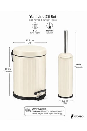 Line 2 li Çöp Kovası Banyo Seti Çizgili 5 Lt Krem
