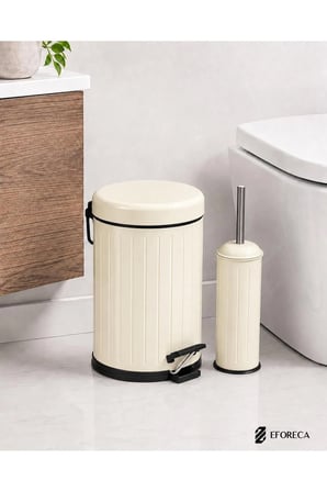Line 2 li Çöp Kovası Banyo Seti Çizgili 5 Lt Krem
