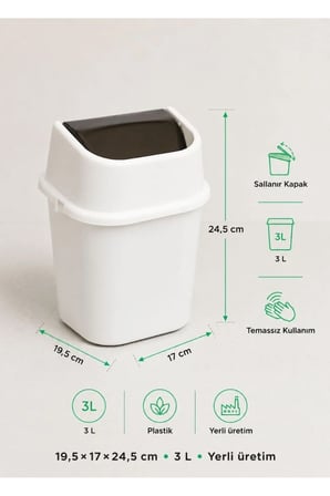 Beyaz Çöp Yut Tezgah Üstü Çöp Kovası 3 L - Sallanır Hassas Kapaklı Banyo Mu