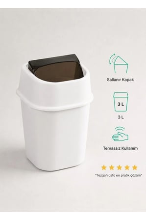 Beyaz Çöp Yut Tezgah Üstü Çöp Kovası 3 L - Sallanır Hassas Kapaklı Banyo Mu