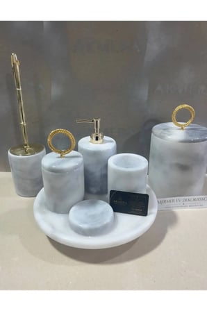 Gri Mermer Top Ayaklı Lüks Banyo Seti