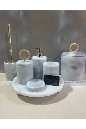 Gri Mermer Top Ayaklı Lüks Banyo Seti