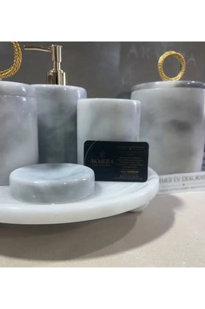 Gri Mermer Top Ayaklı Lüks Banyo Seti