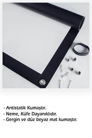 250x200 Beyaz Sabit Duvar Projeksiyon Perdesi, yüksek kalite görüntü sunar