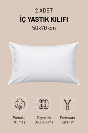 Pamuklu Fermuarlı İç Yastık Kılıfı 50x70 cm