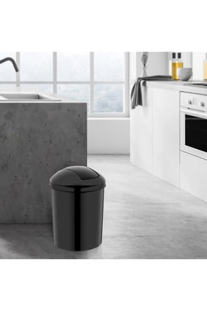 Tuvalet Banyo Mutfak Ofis Tipi Kelebek Kapak Çöp Kovası 15 Litre Siyah