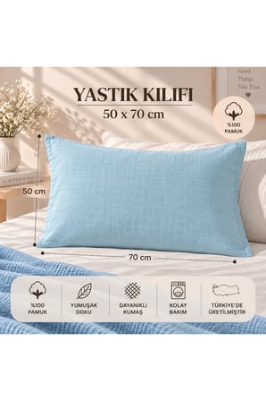 Pamuk Saten Yastık Kılıfı 50x70 cm Mavi