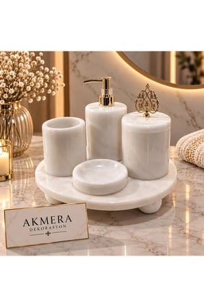 5 Parça Mermer Top Ayaklı Banyo Seti