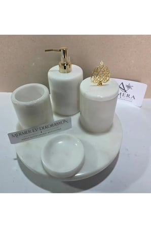5 Parça Mermer Top Ayaklı Banyo Seti